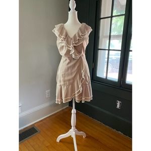 Ark & Co Ruffled beige white Wrap Dress Sz S
